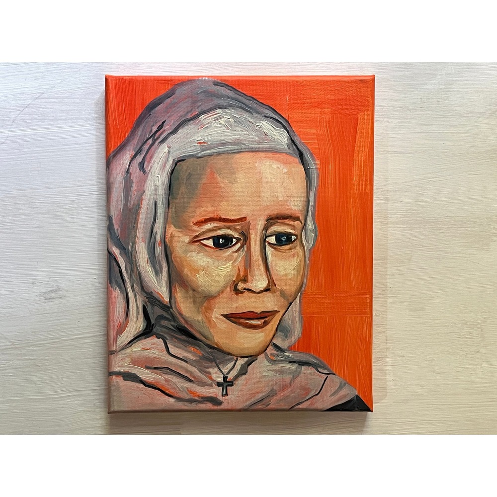 The Nun - Original Oil Painting on Canvas angle portrait religious bright orange